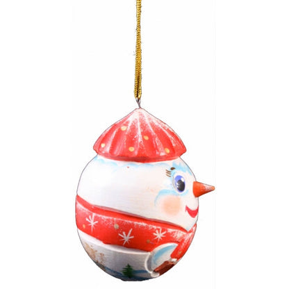 Snowman in Red Hand Carved Christmas Ornament