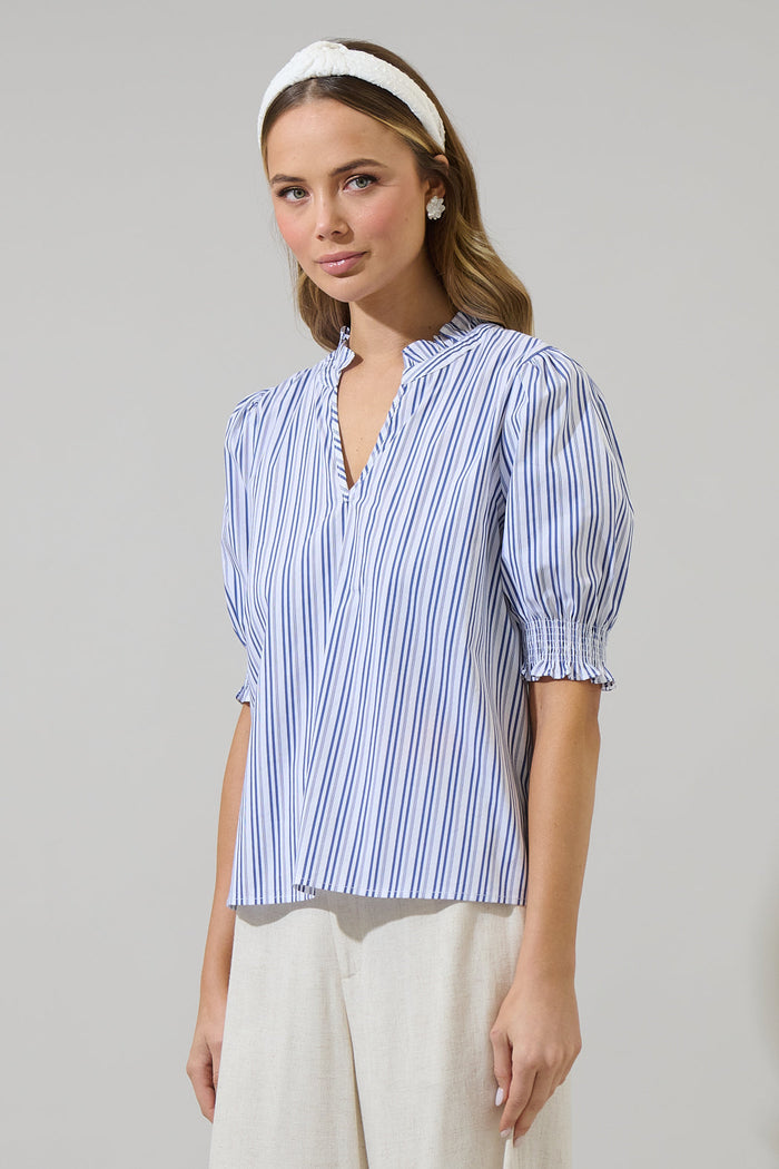Somer Striped Reign Split Neck Top