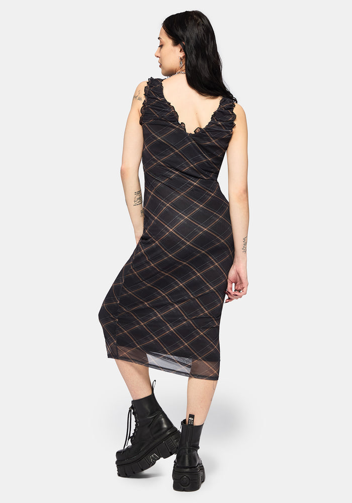 Sorrowelle Checked Mesh Midi Dress