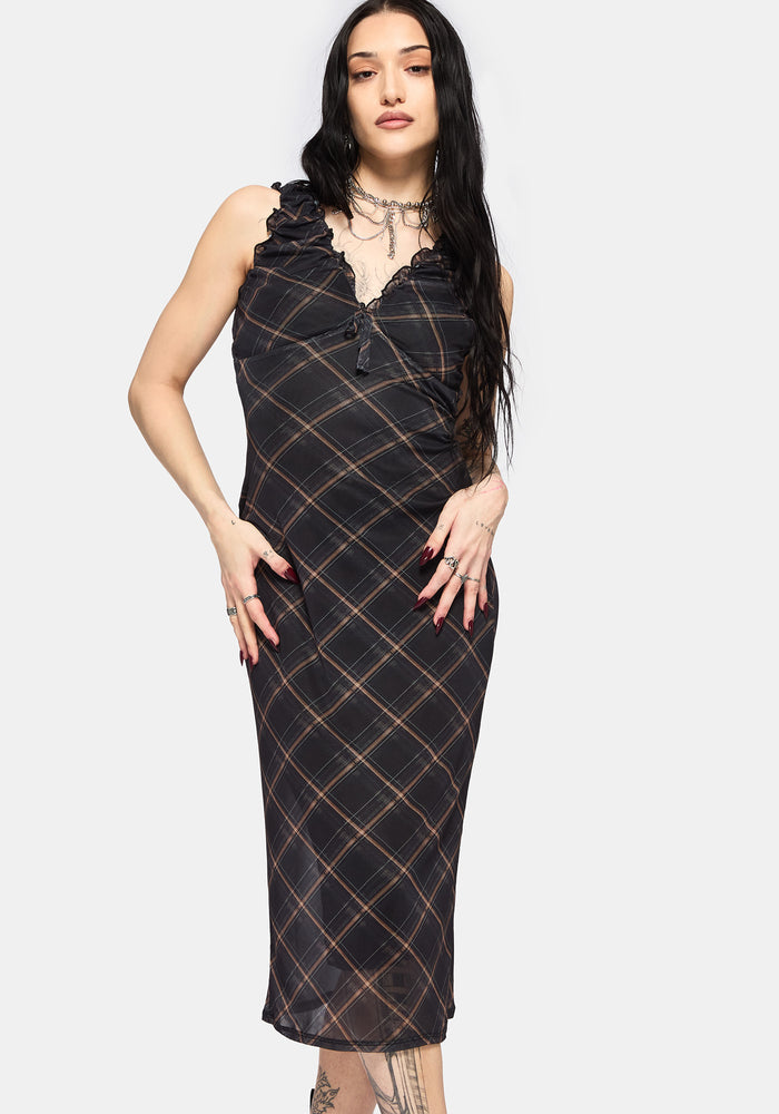 Sorrowelle Checked Mesh Midi Dress
