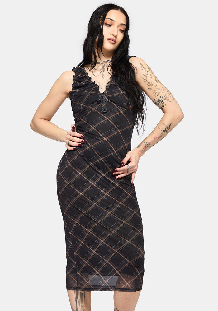 Sorrowelle Checked Mesh Midi Dress