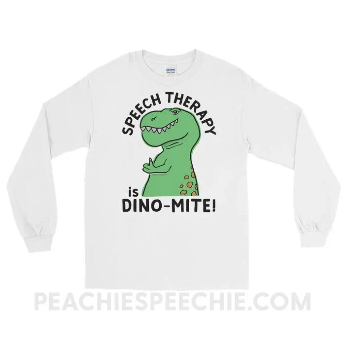Speech Therapy is Dino-Mite Long Sleeve Tee - White / S - T-Shirts & Tops peachiespeechie.com