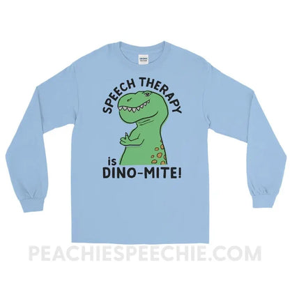 Speech Therapy is Dino-Mite Long Sleeve Tee - Light Blue / S - T-Shirts & Tops peachiespeechie.com