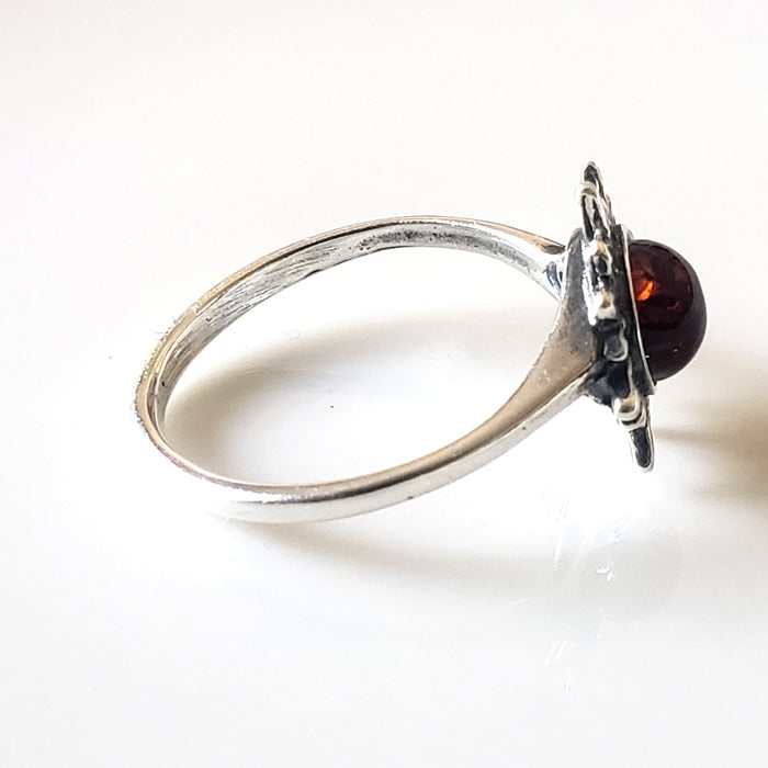 sterling silver sun ring with amber