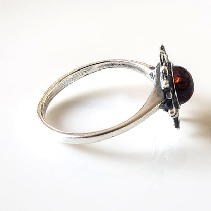 sterling silver sun ring with amber