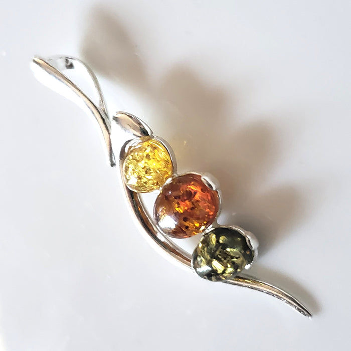 multicolor amber in sterling silver  pendant set