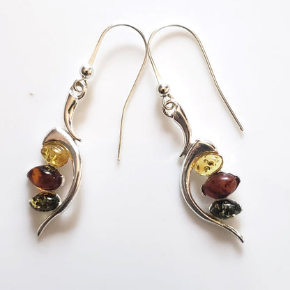 multicolor amber in sterling silver earrings