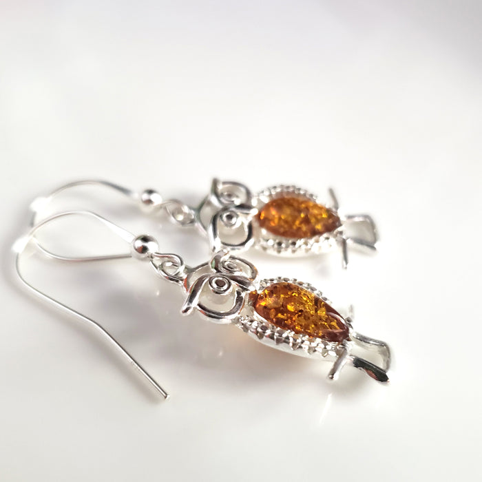 amber owl earrings