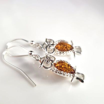 amber owl earrings