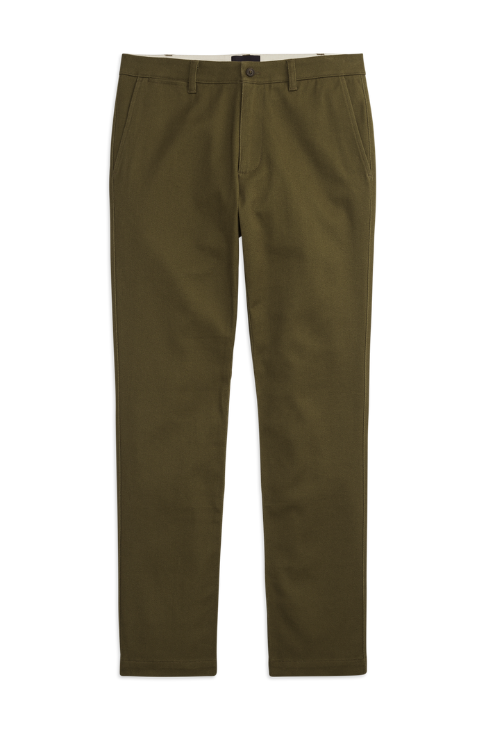 Front view of Stretch Twill Chino Slim Fit in Dark Olive