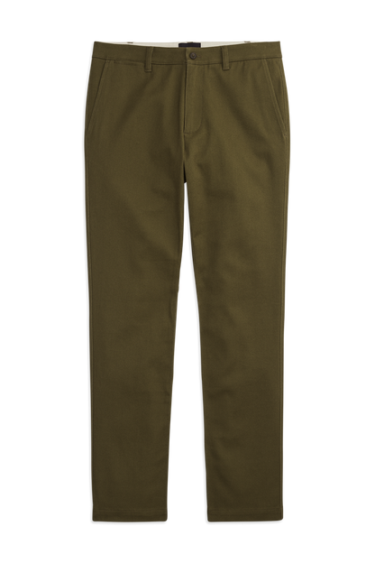 Front view of Stretch Twill Chino Slim Fit in Dark Olive