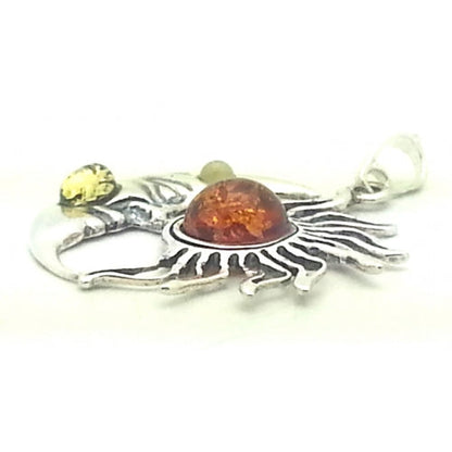 Star Moon Multicolor Amber Sterling Silver Pendant