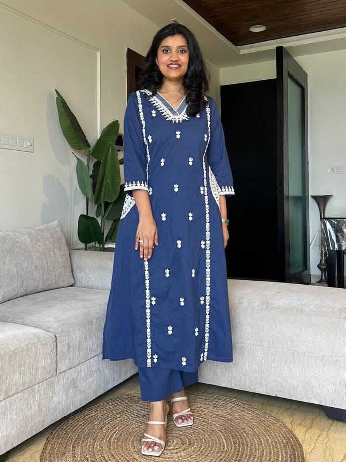Surya Embroidered Fancy Pant Set- Blue