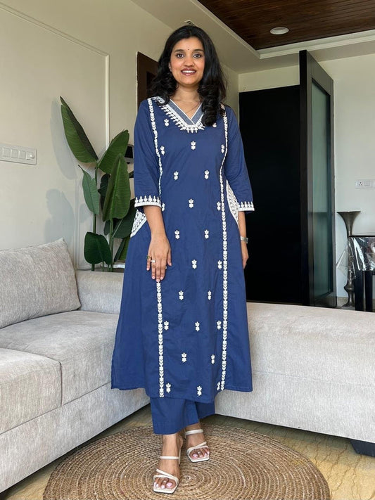 Surya Embroidered Fancy Pant Set- Blue