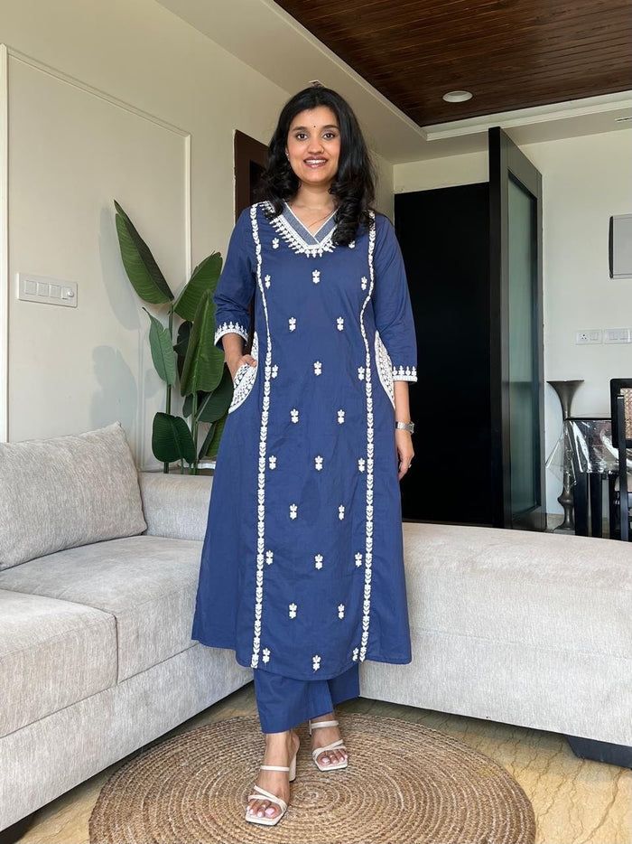 Surya Embroidered Fancy Pant Set- Blue