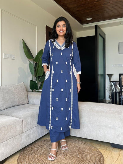 Surya Embroidered Fancy Pant Set- Blue