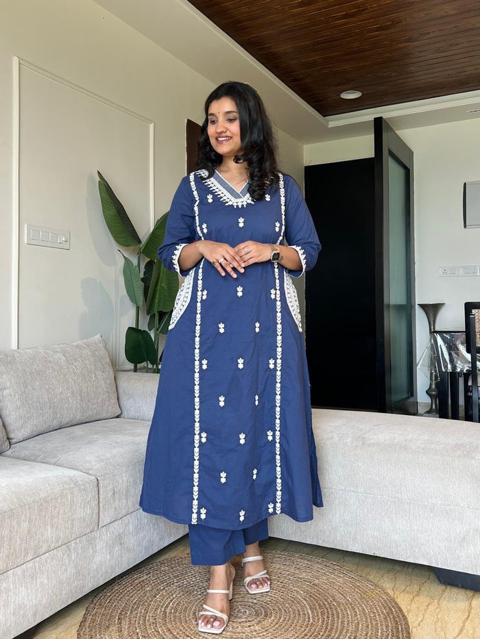 Surya Embroidered Fancy Pant Set- Blue