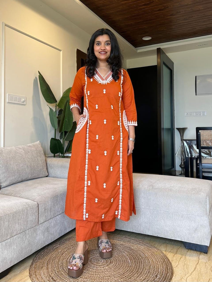 Surya Embroidered Fancy Pant Set- Orange