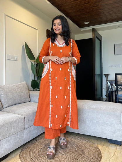 Surya Embroidered Fancy Pant Set- Orange