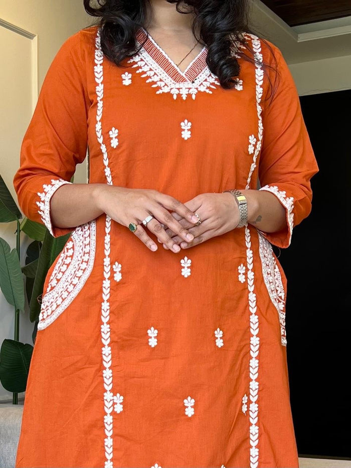 Surya Embroidered Fancy Pant Set- Orange