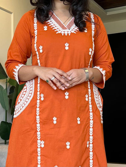Surya Embroidered Fancy Pant Set- Orange
