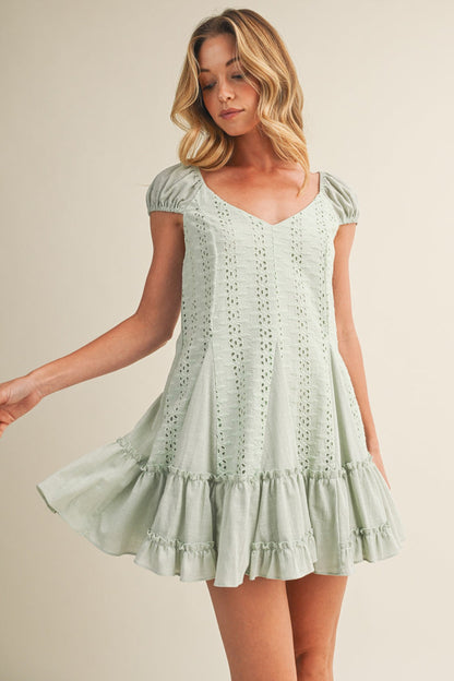 Sweetheart Puff Sleeve Eyelet Mini Dress-Cute-Trendy-Shop-Womens-Boutique-Clothing-Store