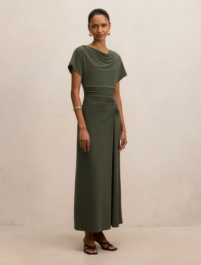 Tahnee Petite Grown On Sleeve Maxi Dress Thyme Green Forever New