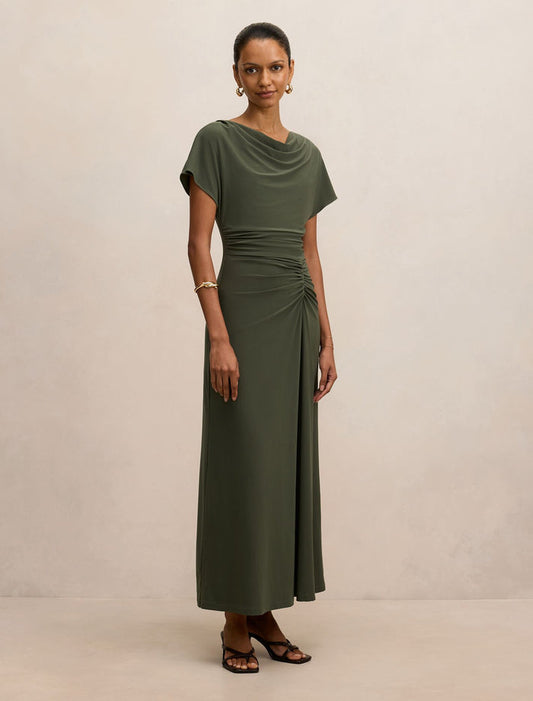 Tahnee Petite Grown On Sleeve Maxi Dress Thyme Green Forever New