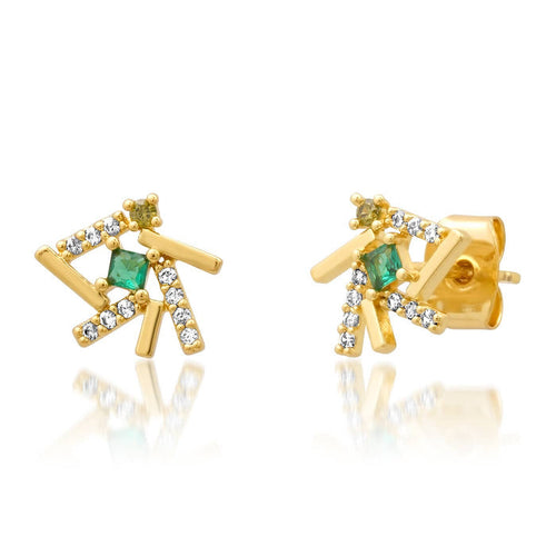 Tai Stick Cluster Emerald & CZ Studs