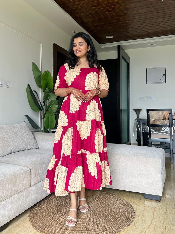 Tanvi Tiered Maxi Dress- Dark Pink Flowers