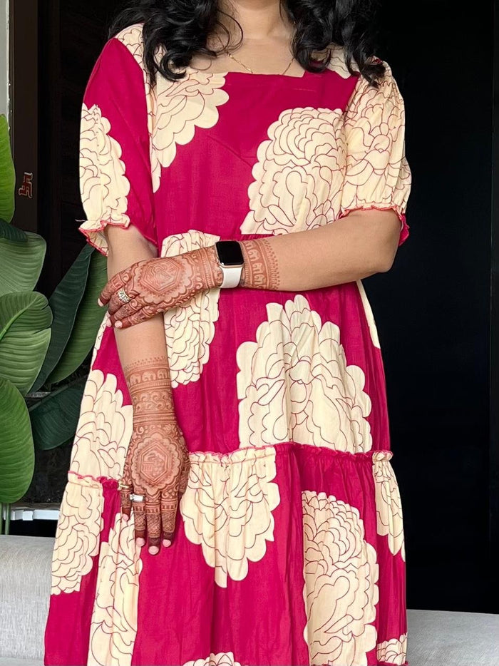 Tanvi Tiered Maxi Dress- Dark Pink Flowers