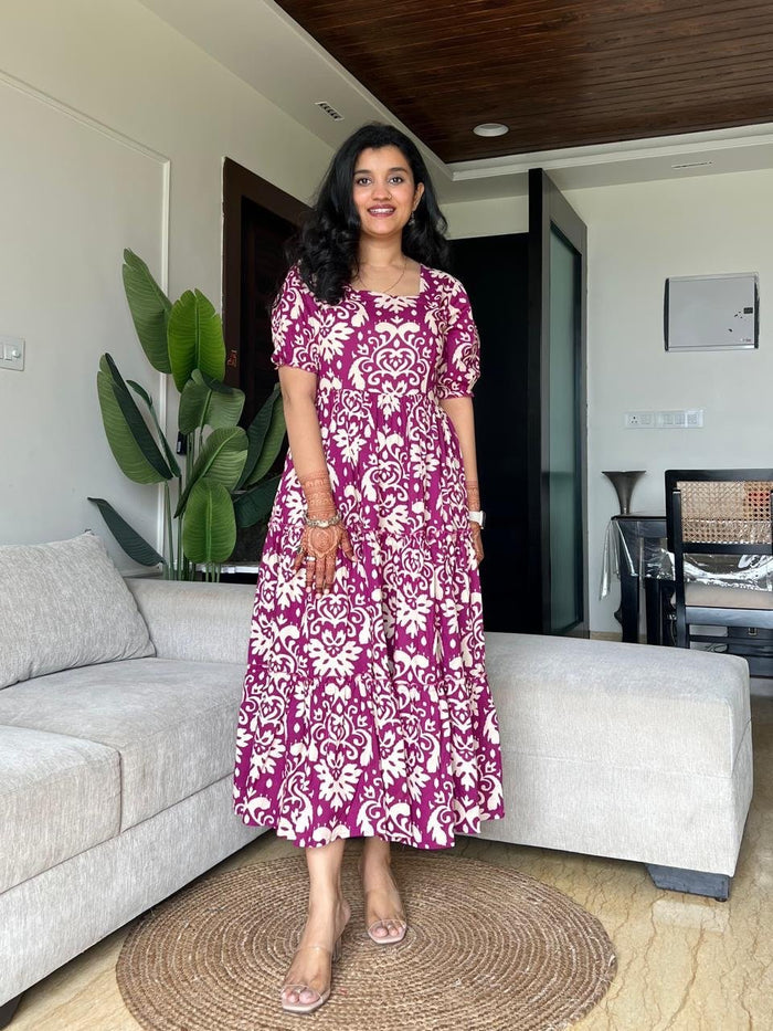 Tanvi Tiered Maxi Dress- Pink Pattern