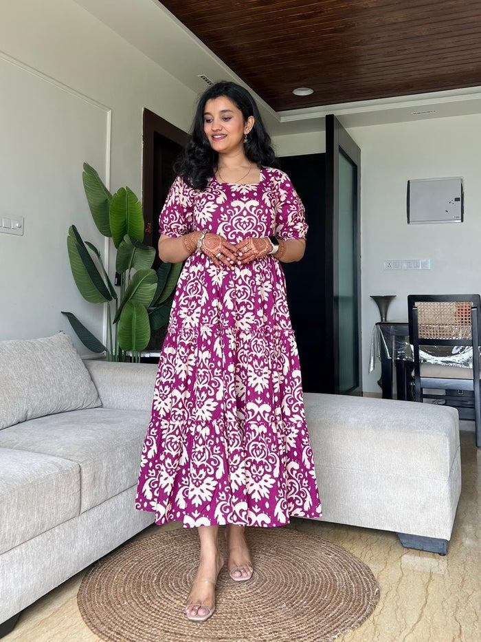 Tanvi Tiered Maxi Dress- Pink Pattern
