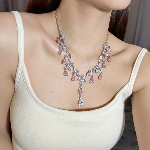 Teardrop Gemstone Diamond Necklace - Fashionnsio