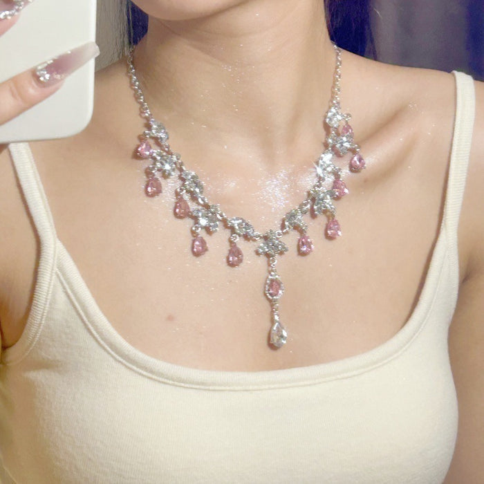 Teardrop Gemstone Diamond Necklace - Fashionnsio