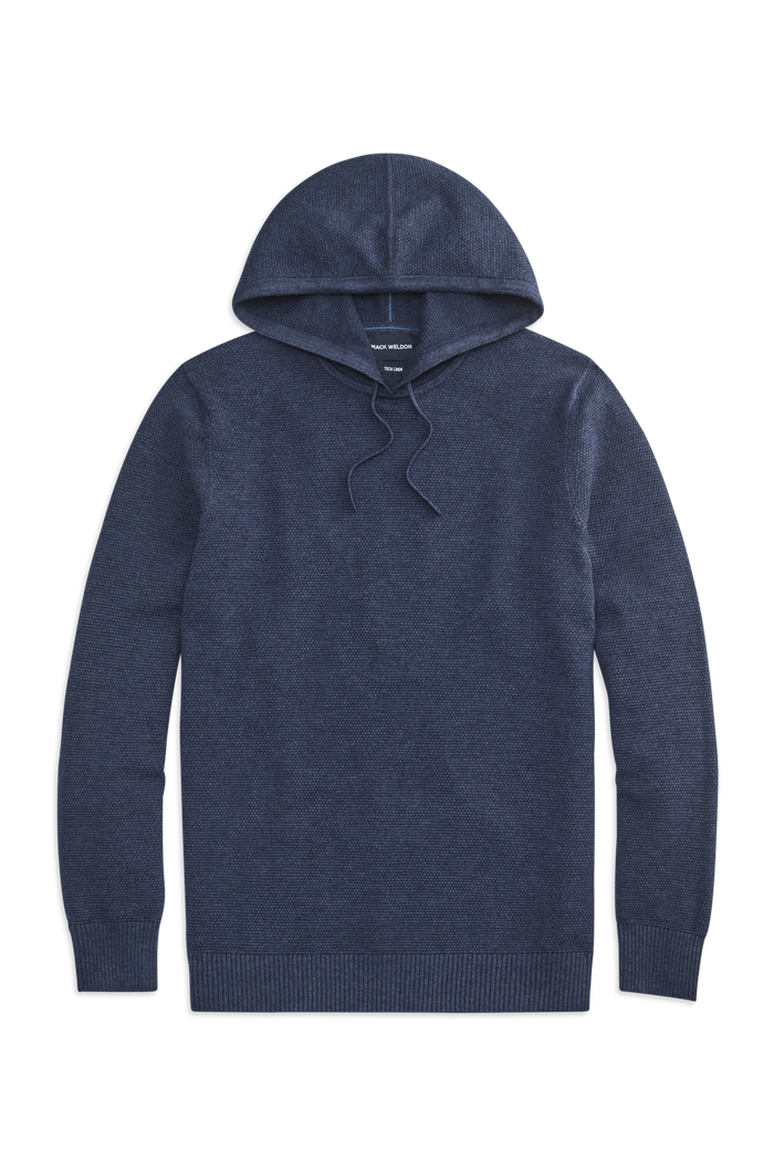 Front view of Tech Linen Long Sleeve Hoodie in Navy Heather