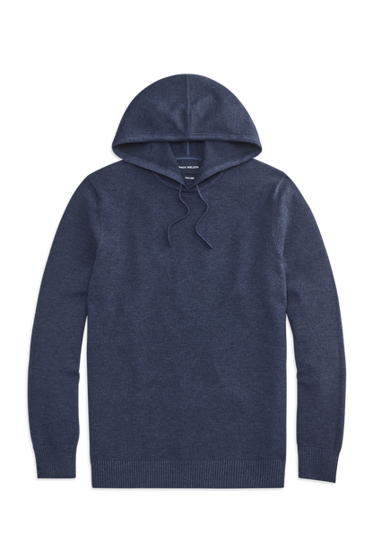 Front view of Tech Linen Long Sleeve Hoodie in Navy Heather
