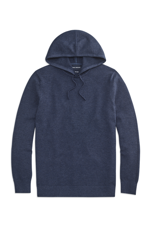 Front view of Tech Linen Long Sleeve Hoodie in Navy Heather