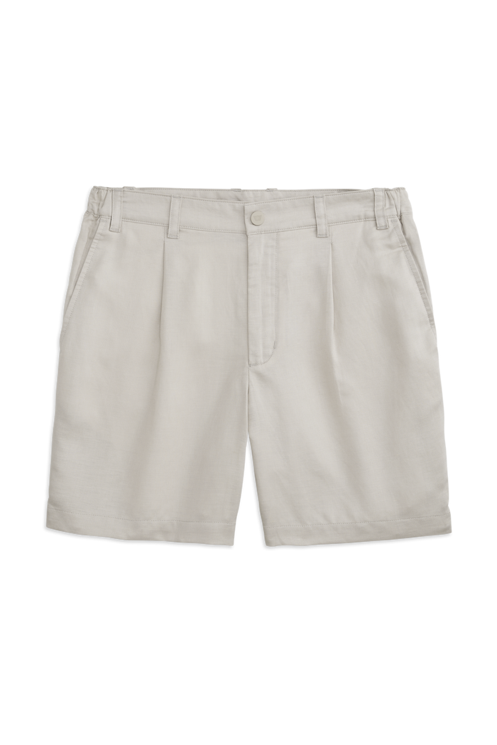 Front view of Tech Linen Pleated Short in Natural Linen