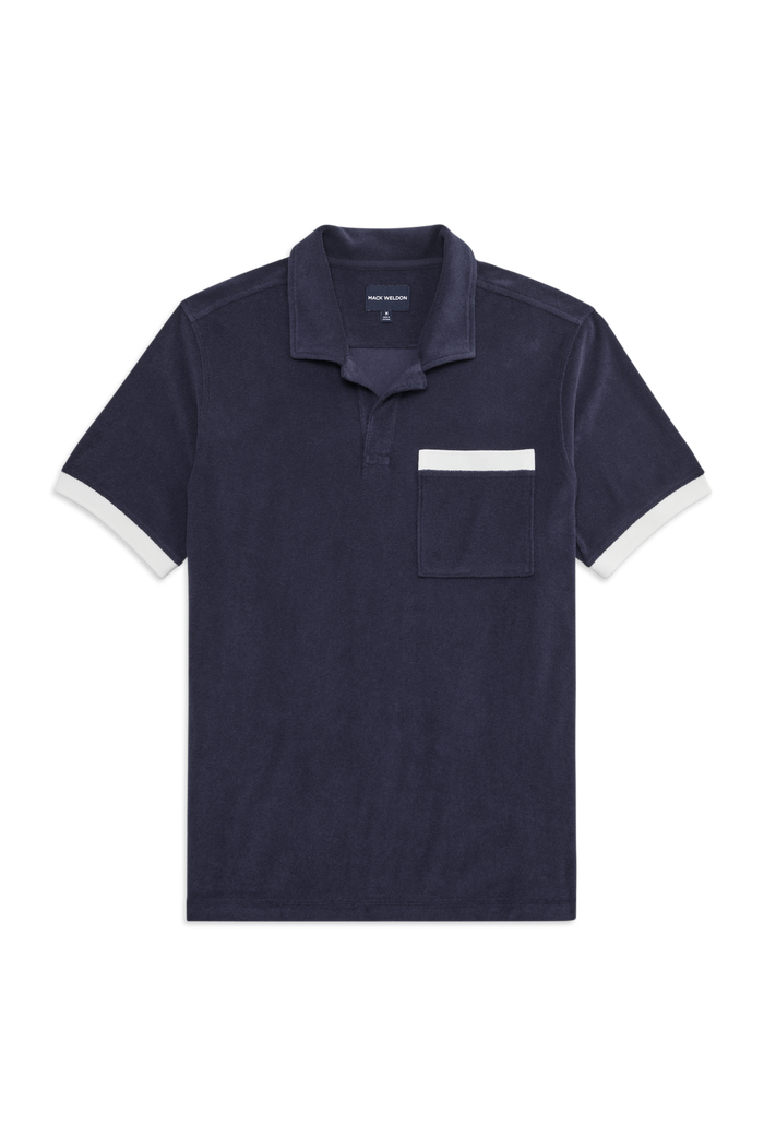 Front view of Terry Cloth Johnny Collar Polo in Night Sky