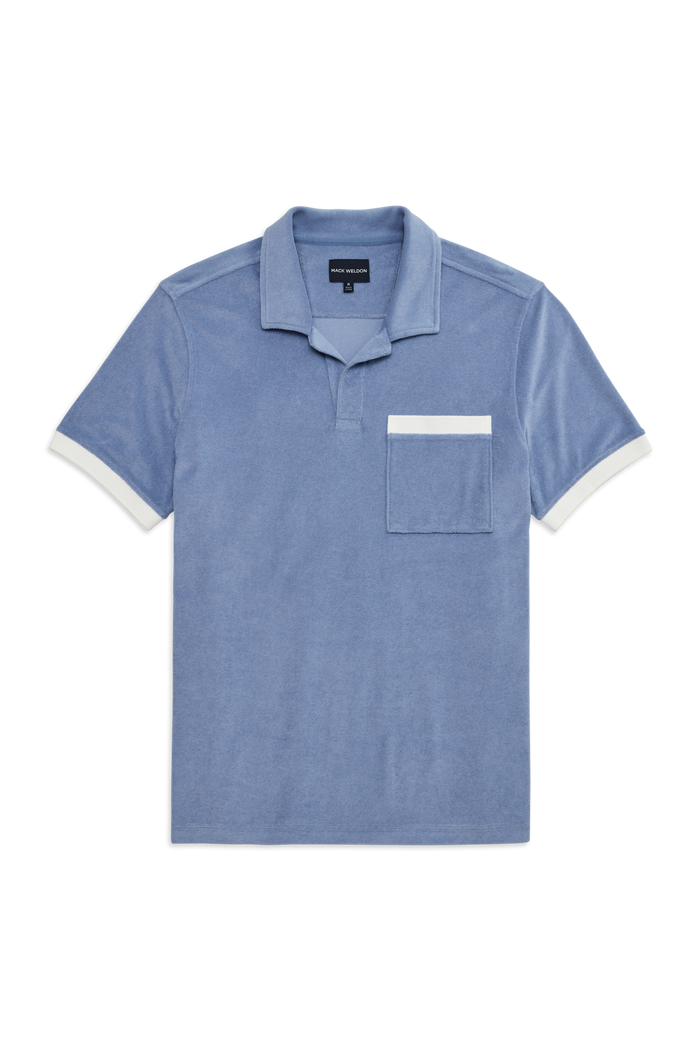 Front view of Terry Cloth Johnny Collar Polo in Desert Spring