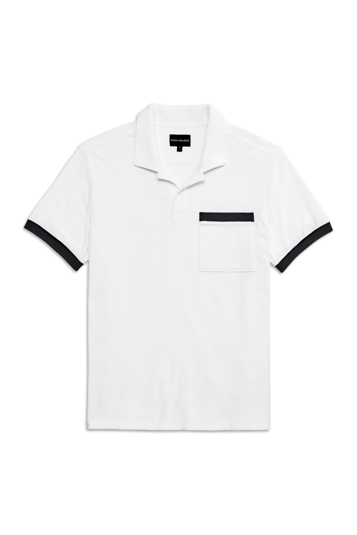 Front view of Terry Cloth Johnny Collar Polo in Bright White