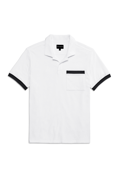 Front view of Terry Cloth Johnny Collar Polo in Bright White