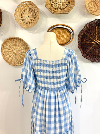 The Ezra Tiered Maxi Dress in Blue Gingham