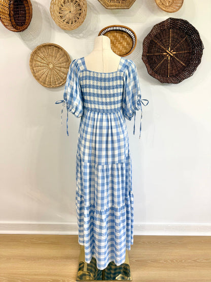 The Ezra Tiered Maxi Dress in Blue Gingham