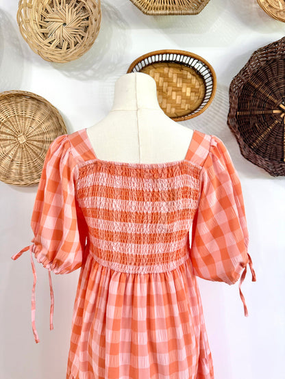 The Ezra Tiered Maxi Dress in Peach Gingham