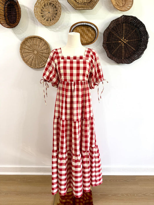The Ezra Tiered Maxi Dress in Red Gingham
