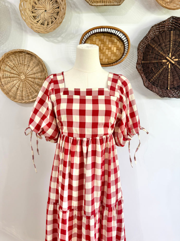 The Ezra Tiered Maxi Dress in Red Gingham