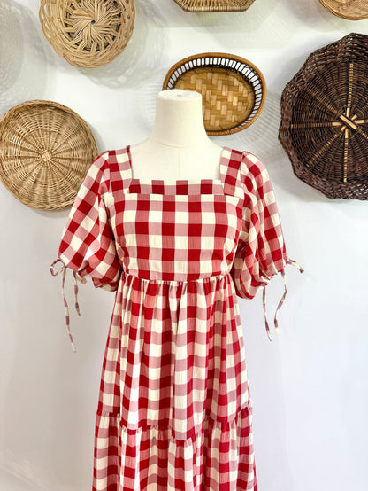 The Ezra Tiered Maxi Dress in Red Gingham