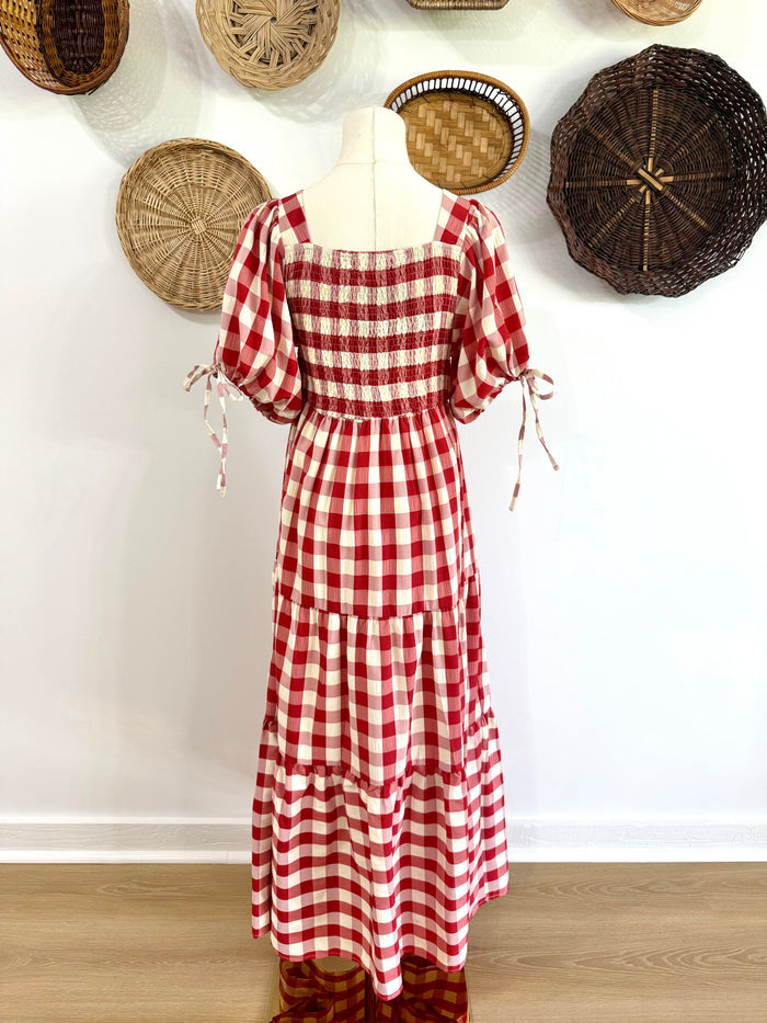 The Ezra Tiered Maxi Dress in Red Gingham